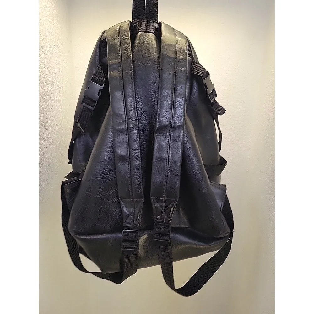 Sessions Y2K Black Faux Leather Backpack School Grunge‎ Goth Emo Daypack skater